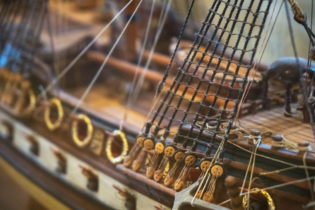 Wooden ship model in the maritime museum.